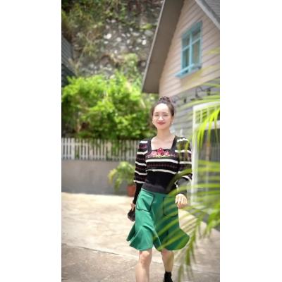 jungleme同款秋冬法式方領蘑菇針織繡花上衣