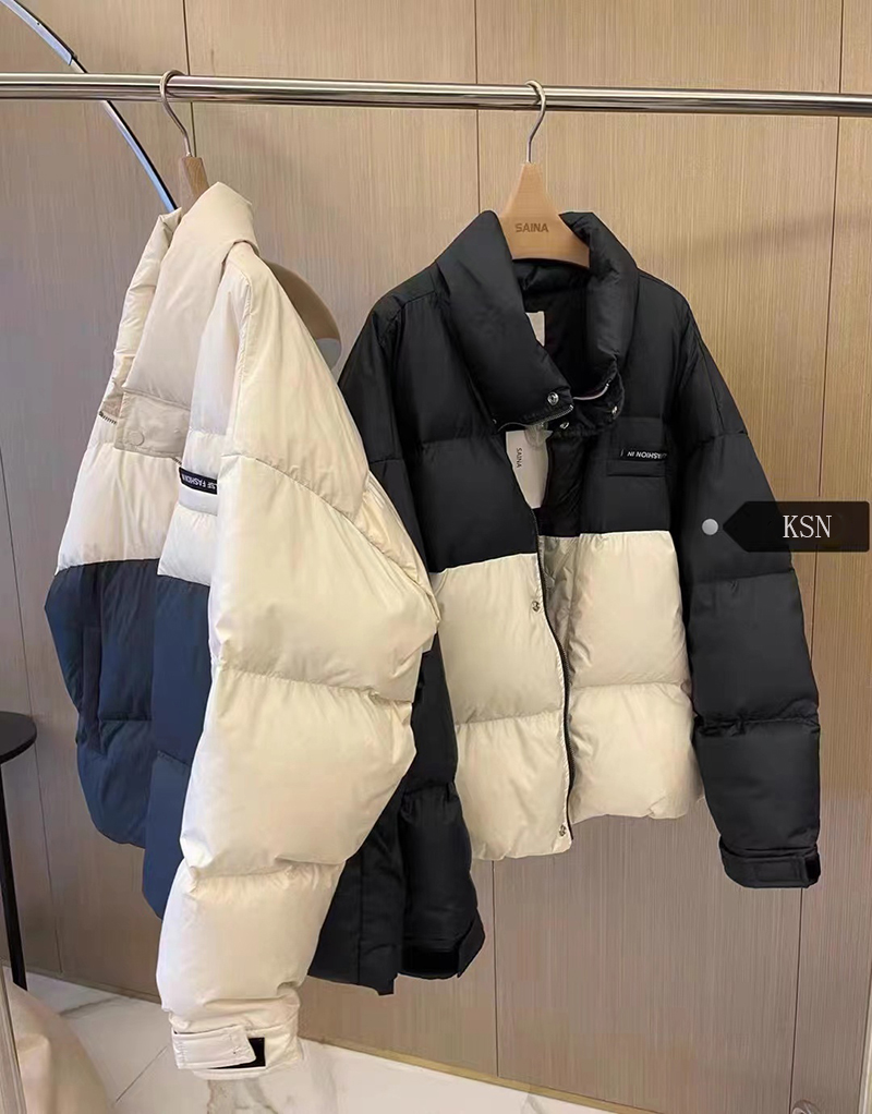 South Korea's Dongdaemun Down Jacket Women's Short 2023 New Loose Stitching Contrast Color Small Couple Bread Jacket