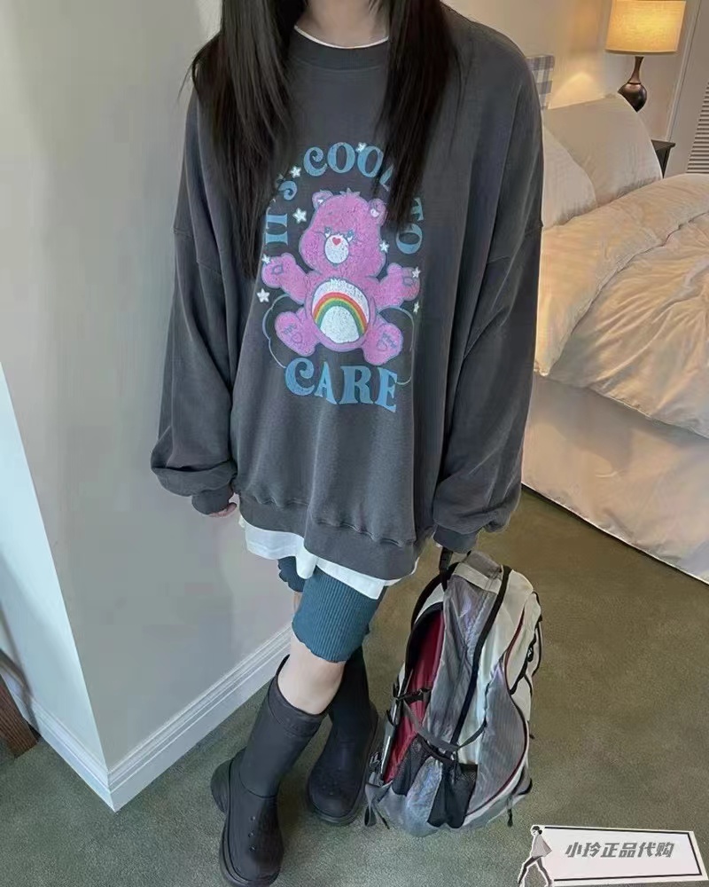 水洗灰純棉美式衛衣oversize小眾高街潮牌ins春秋寬鬆慵懶上衣女