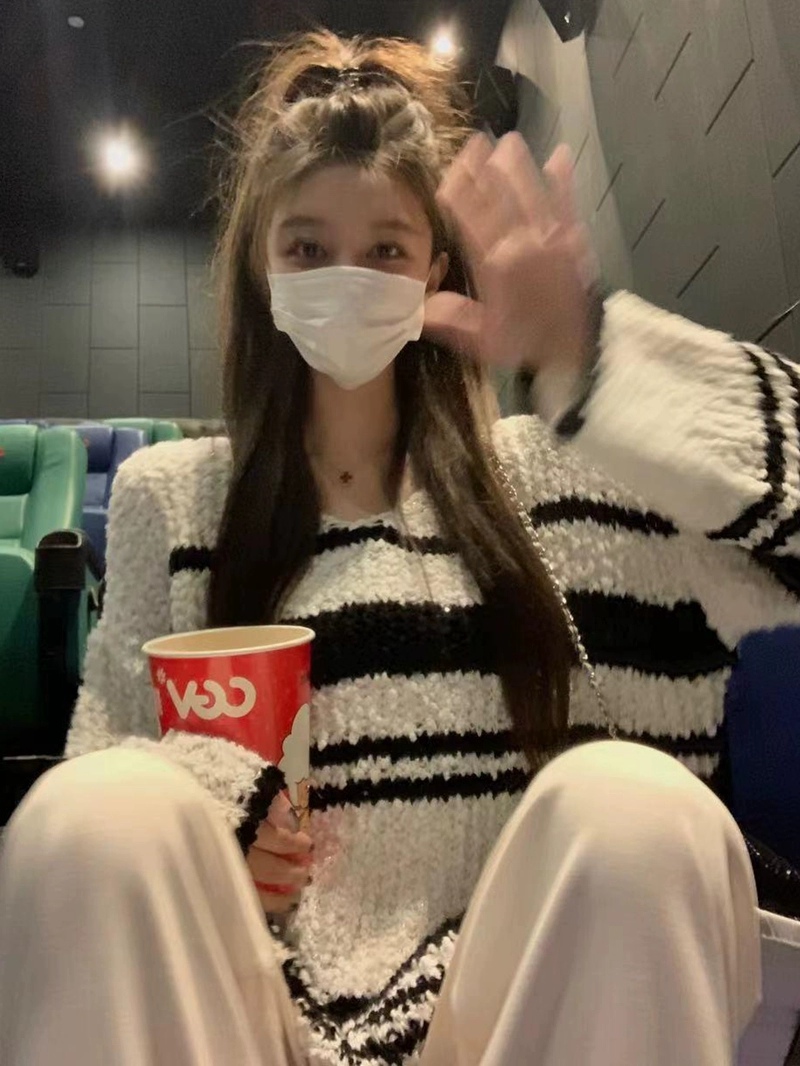 韓式慵懶撞色設計感條紋針織毛衣女秋季新款寬鬆百搭休閒上衣