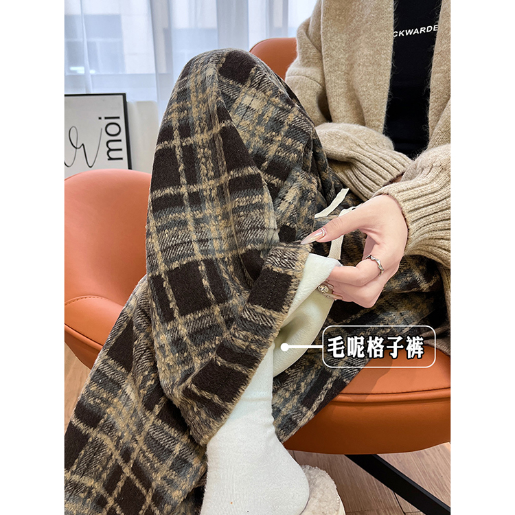 原版山本版型 有褶皺 口袋款 不磨腿秋季毛呢格子窄版闊腿褲