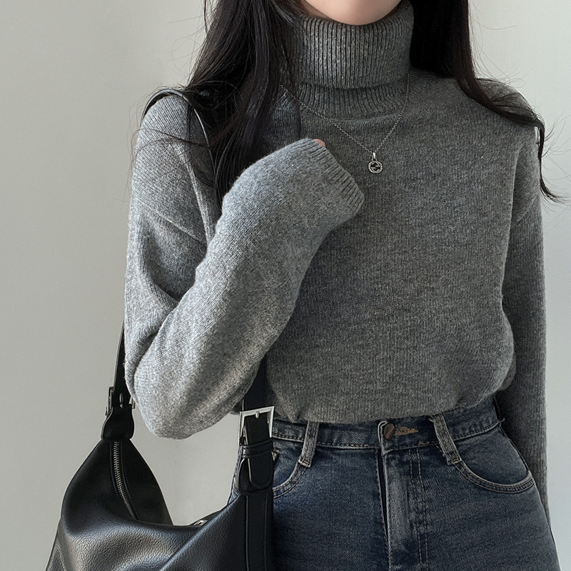 韓國chic高領保暖套頭毛衣純色百搭打底針織上衣女