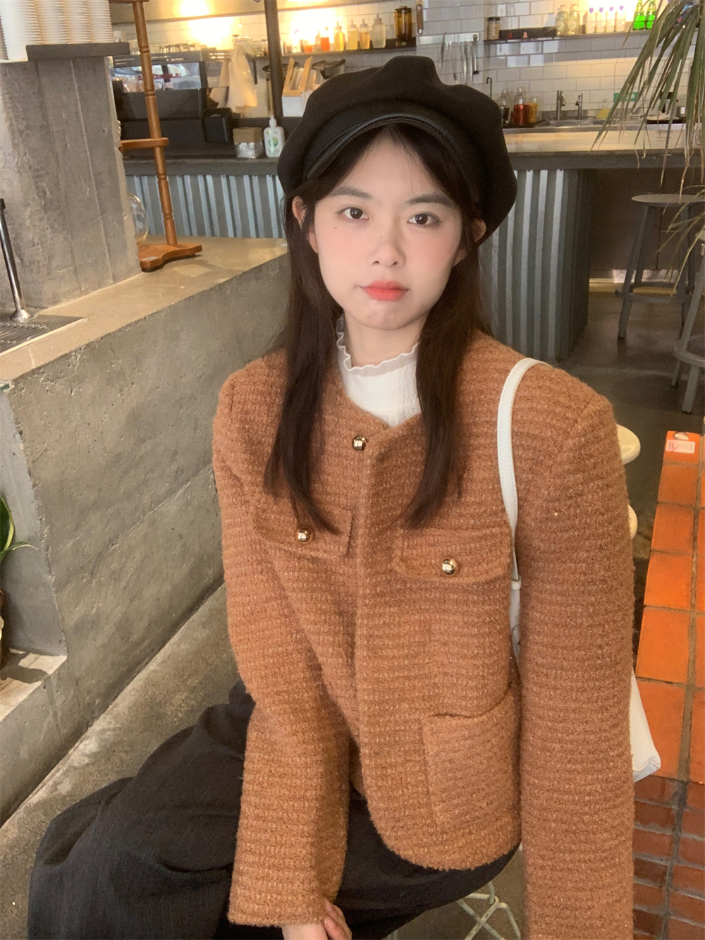 實拍高級感法式粗花呢小香風外套雙排扣寬鬆休閒氣質秋冬長袖上衣