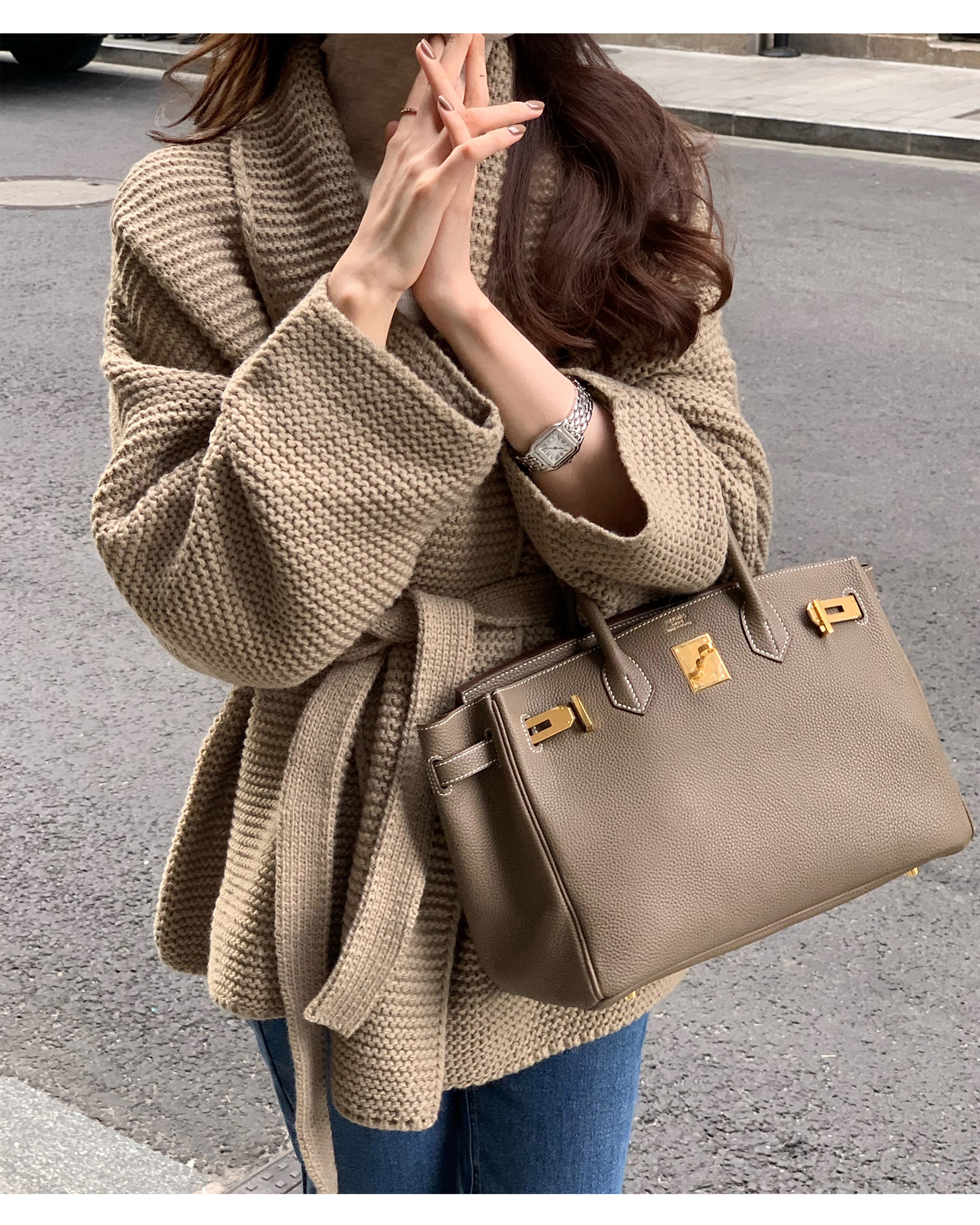 韓版小香風秋冬季新款慵懶羊毛氣質顯瘦保暖系帶毛衣開衫女