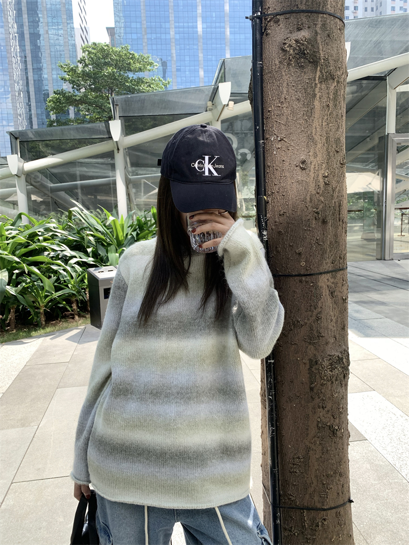 實拍 條紋針織套頭毛衣女小個子外穿寬鬆顯瘦慵懶風2023新款秋冬