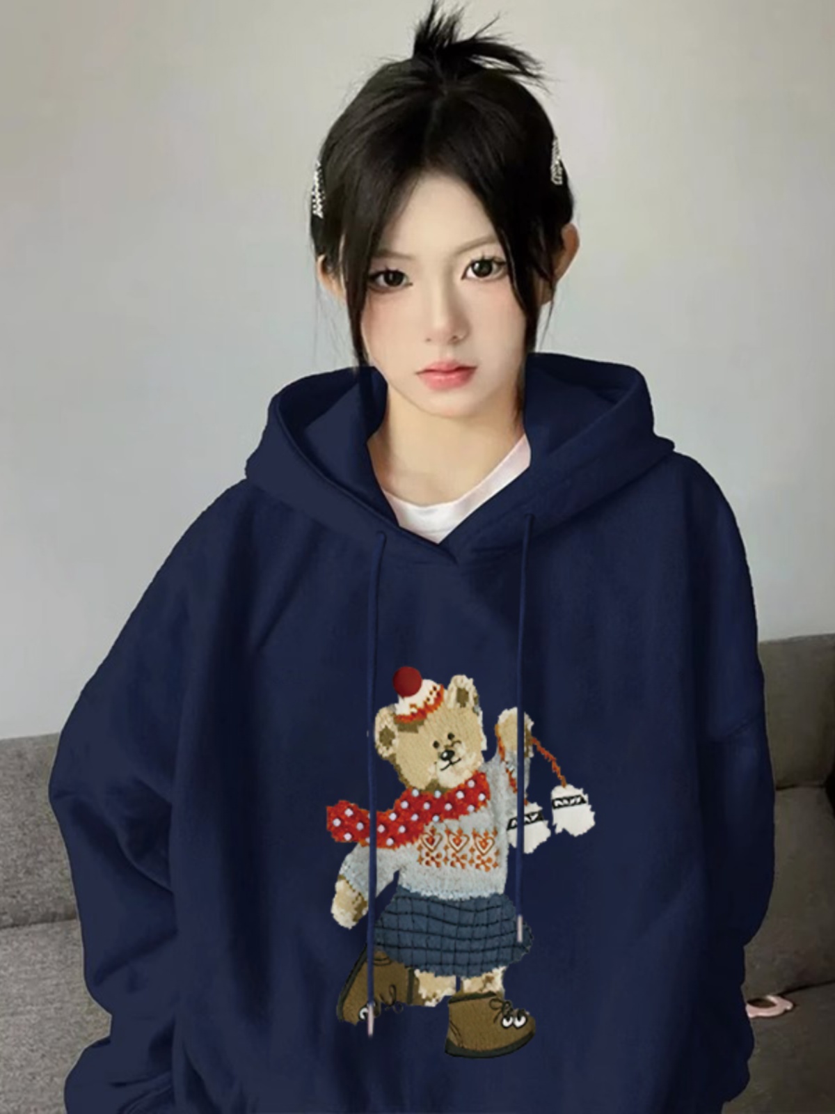 官圖華棉複合薄款310克/加絨410克秋冬裝衛衣女印花