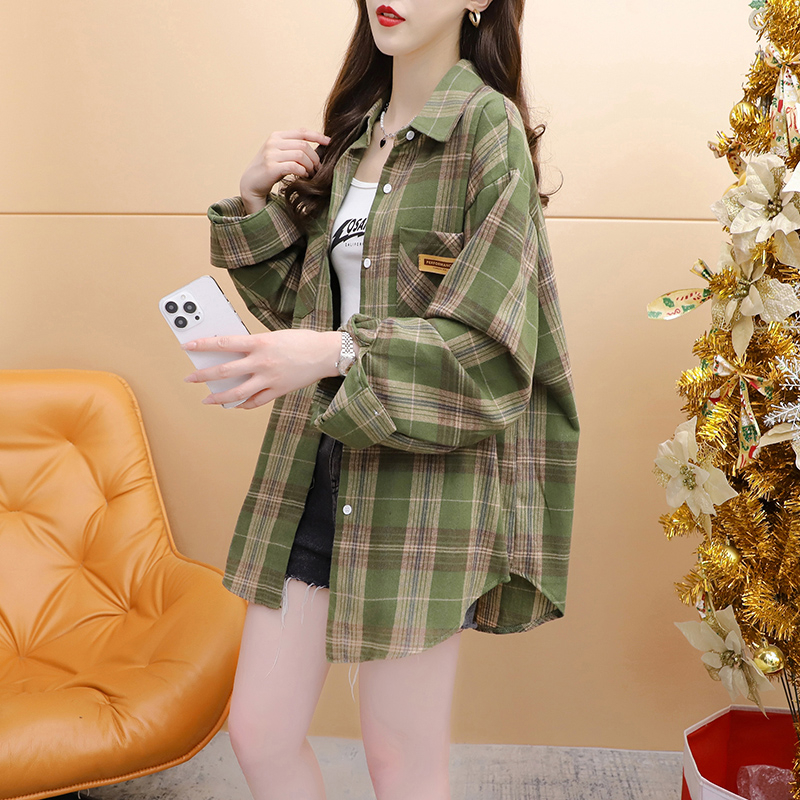 復古港味格子襯衫外套女新款秋季寬鬆休閒洋氣百搭設計感上衣