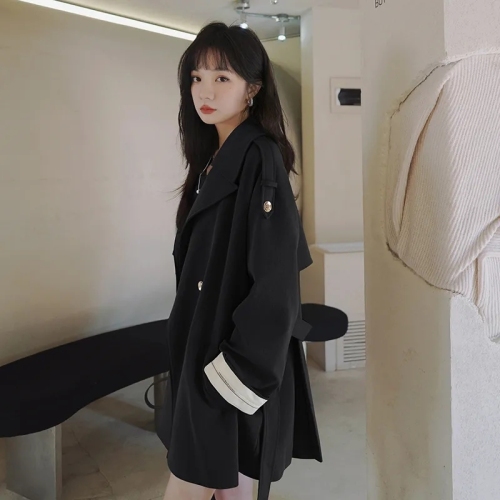 chic windbreaker coat for women petite  spring and autumn new Korean version loose this year's popular mid-length coat