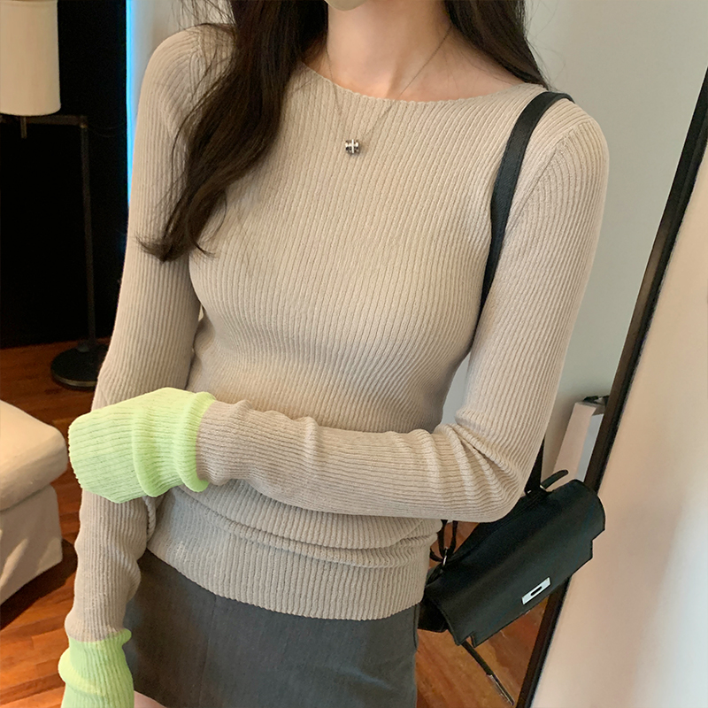 實拍圖純棉長袖t恤女春秋季2023年新款修身百搭體恤純色打底衫
