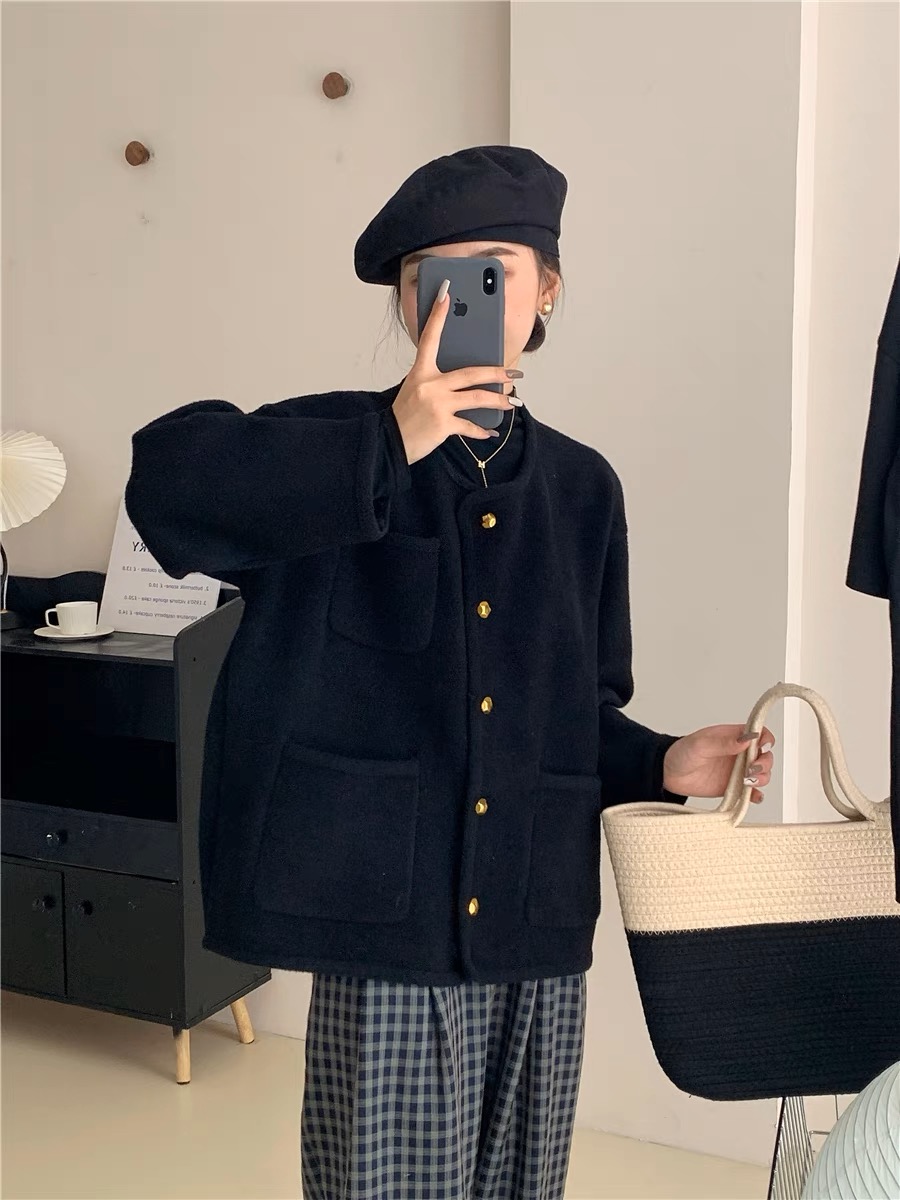 水貂絨針織開衫女冬季新款法式輕奢小香風小個子短款毛衣外套
