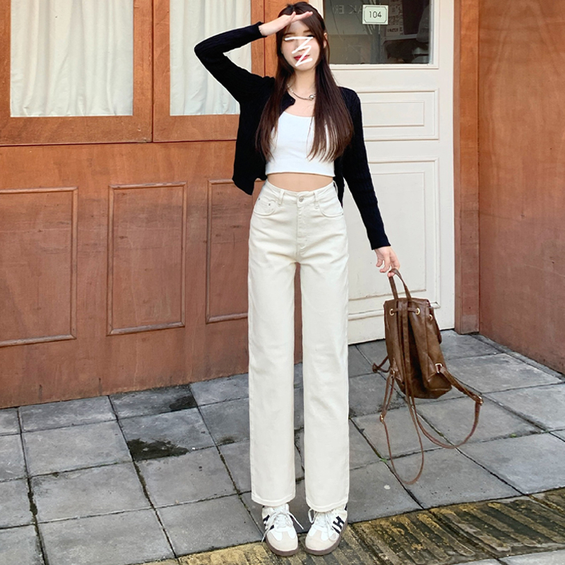 Actual shot of 2023 autumn and winter jeans for women, loose high-waisted, small straight legs, slim daddy cigarette pants, nine-point pants