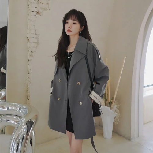 chic windbreaker coat for women petite  spring and autumn new Korean version loose this year's popular mid-length coat