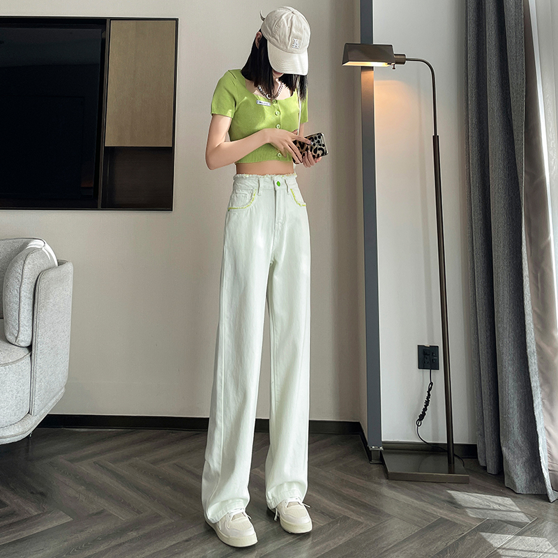 實拍2023秋季時尚潮流拼接修身微喇美式復古牛仔褲女