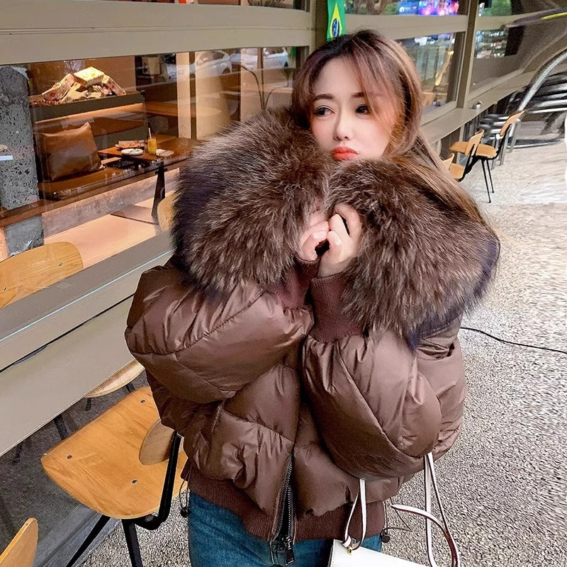 Down jacket for women 2023 new European style detachable large fur collar short bread coat Korean style loose jacket