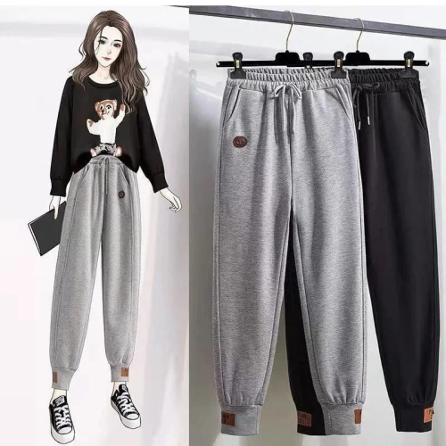 Velvet/non-velvet sweatpants for women, spring and autumn loose leggings, student harem sweatpants, thin casual pants