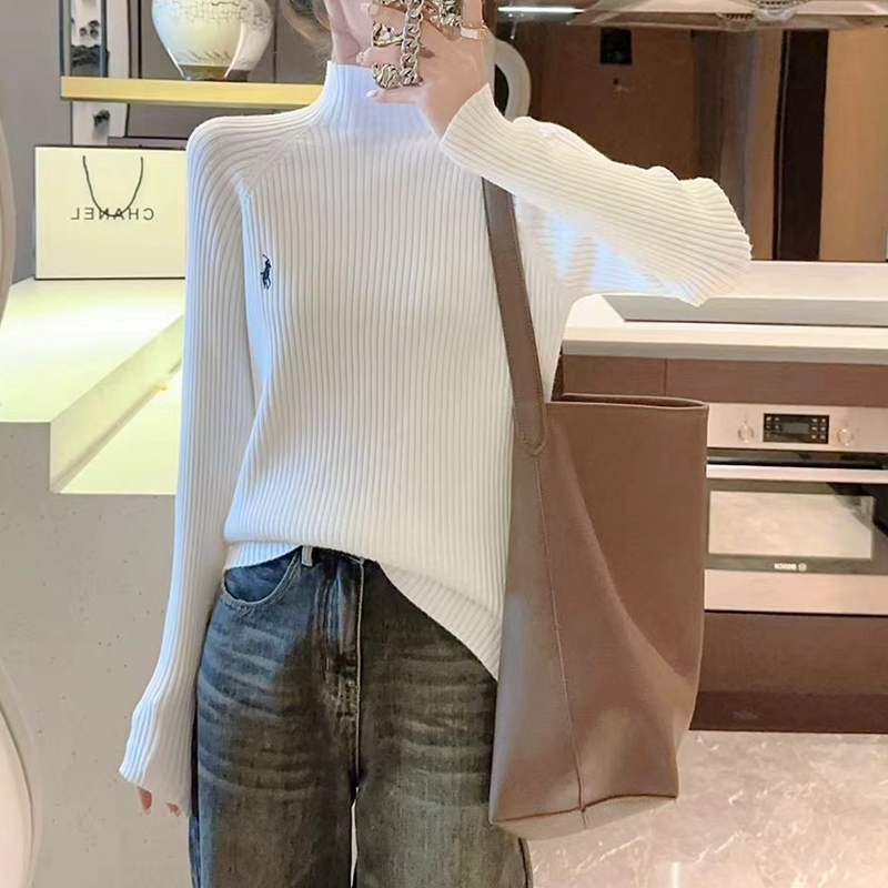 2023新款秋冬時尚長袖毛衣套頭女上衣潮針織衫女寬鬆外搭韓版立領