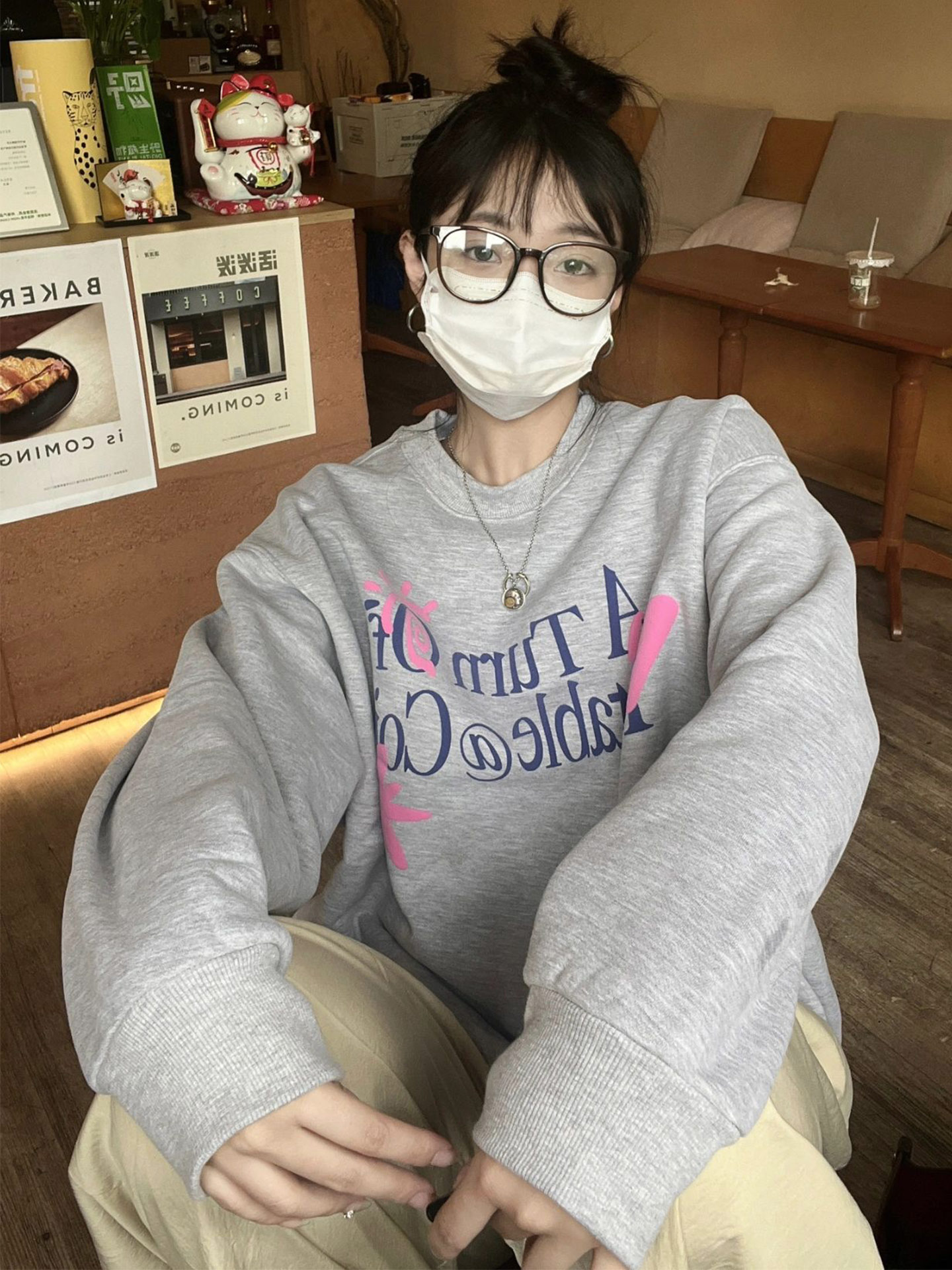 官圖 華棉複合薄款310克/加絨410克 秋冬裝衛衣女印花寬鬆大碼