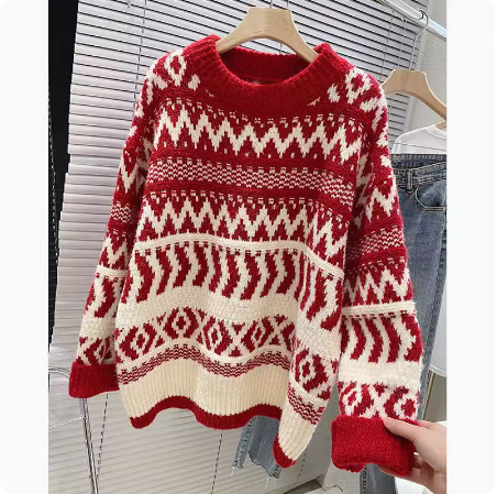 秋冬加厚紅色聖誕洋氣小個子毛衣女復古寬鬆外穿風內搭針織衫