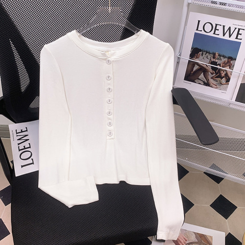 Autumn and winter pure lust hottie button half open collar slim fit short bottoming shirt top for women with long-sleeved T-shirt