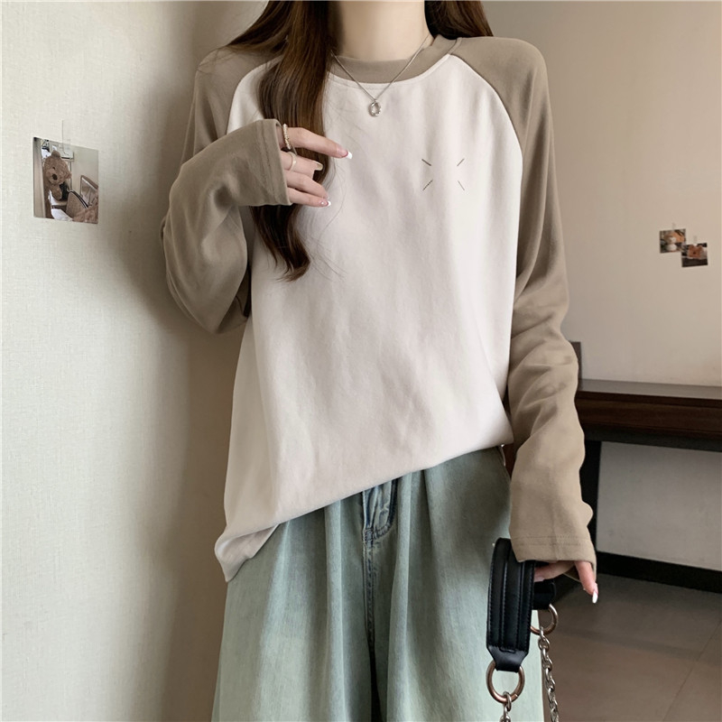 260g螺紋德絨打底衫2023秋冬韓版刺繡柔軟親膚寬鬆減齡休閒上衣