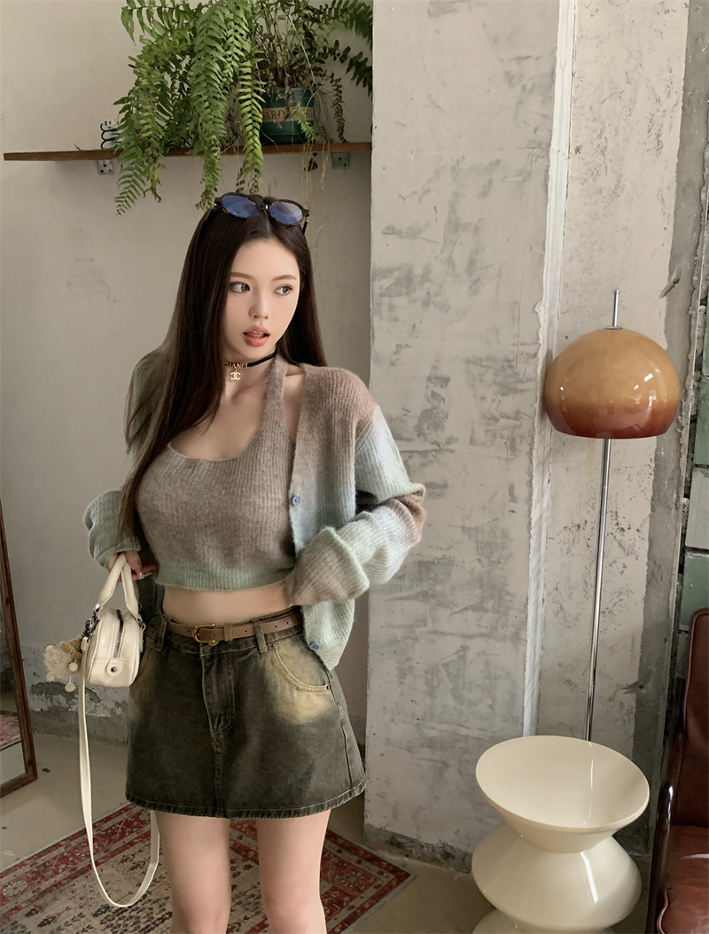 實拍：小眾暈染款海馬毛毛顯瘦假兩件套頭毛衣女上衣