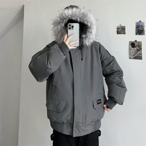 Real shot #American high-end workwear cotton jacket for women  new style hooded removable large fur collar to overcome the trend