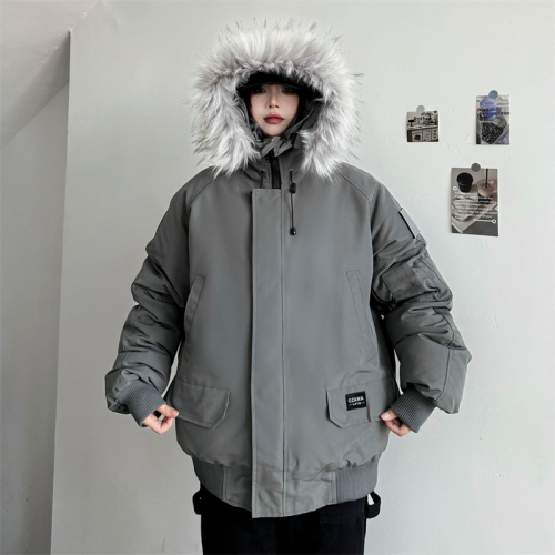 Real shot #American high-end workwear cotton jacket for women  new style hooded removable large fur collar to overcome the trend