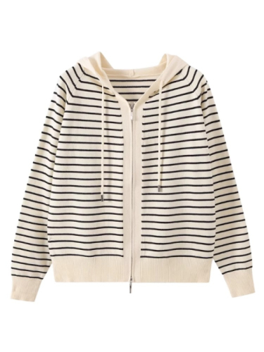 Women's Loose Hooded Striped Knit Cardigan Jacket for Fall, Stylish and Slimming, New Arrival for Plus Size Girls