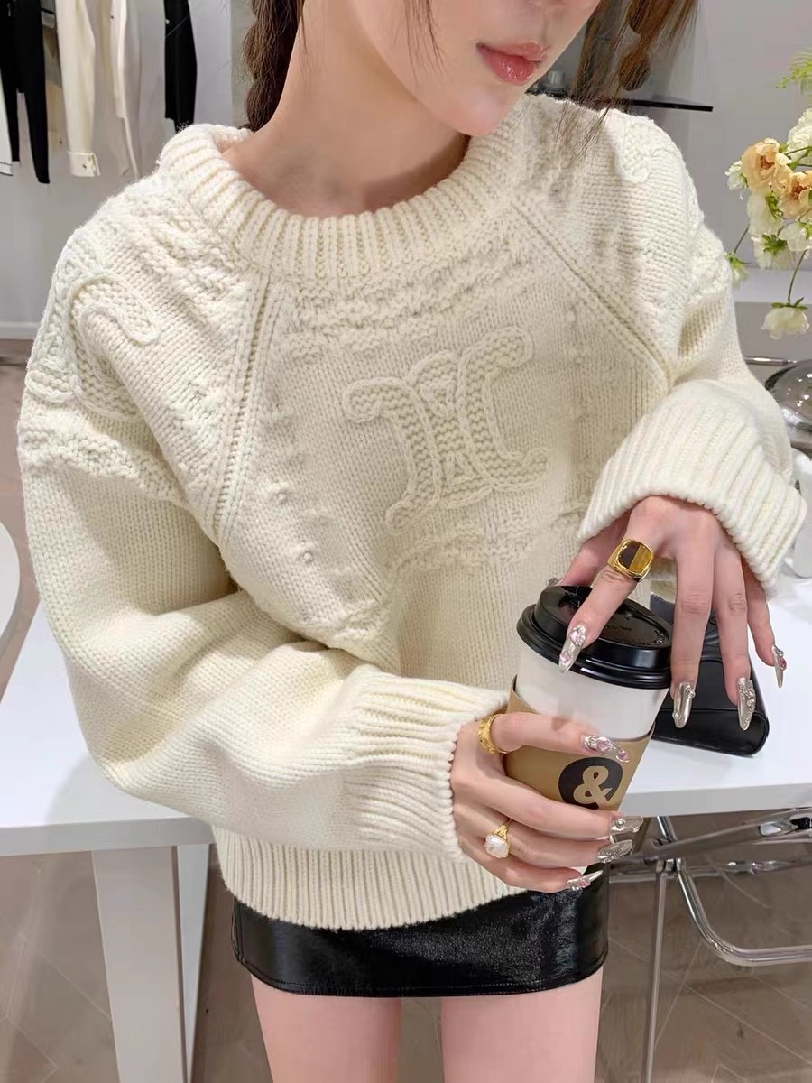 秋冬提花LOGO針織毛衣女寬鬆顯瘦休閒小個子洋氣上衣