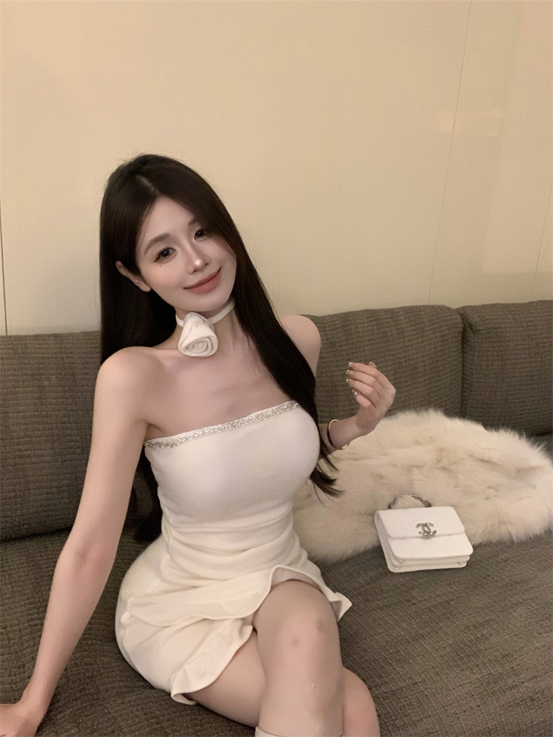 實拍~針織抹胸重工水鑽連衣裙女秋冬辣妹純欲性感內搭包臀裙