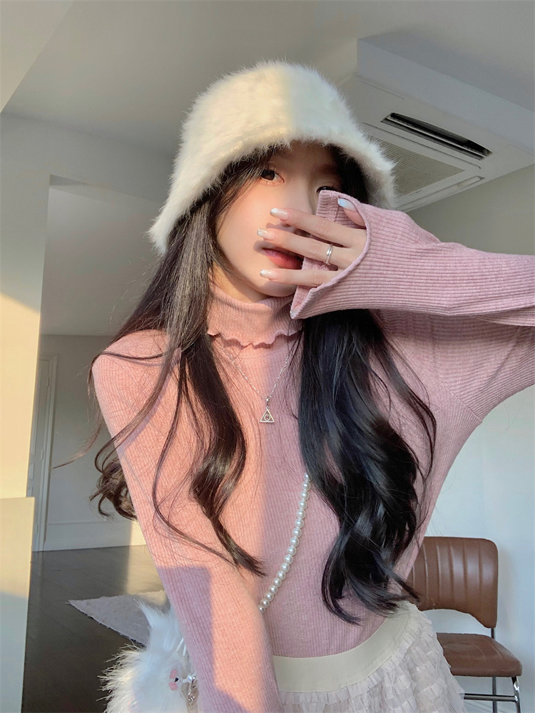 實拍 堆堆領打底衫女秋冬內搭修身顯瘦百搭打底衫長袖上衣