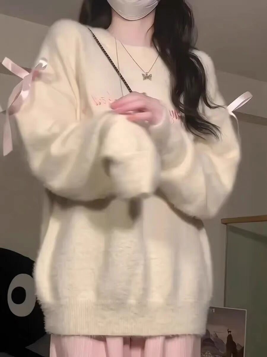 奶fufu慵懶風糖果色毛衣女秋冬2023新款學生寬鬆可愛軟糯針織上衣