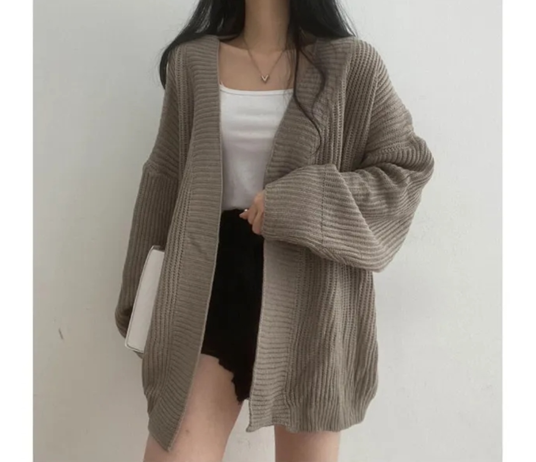 韓國chic寬鬆休閒慵懶百搭中長款毛衣開衫女保暖外套