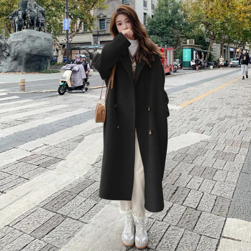 Pink woolen coat for women 2023 autumn and winter new Korean mid-length Hepburn style fashionable woolen coat trend