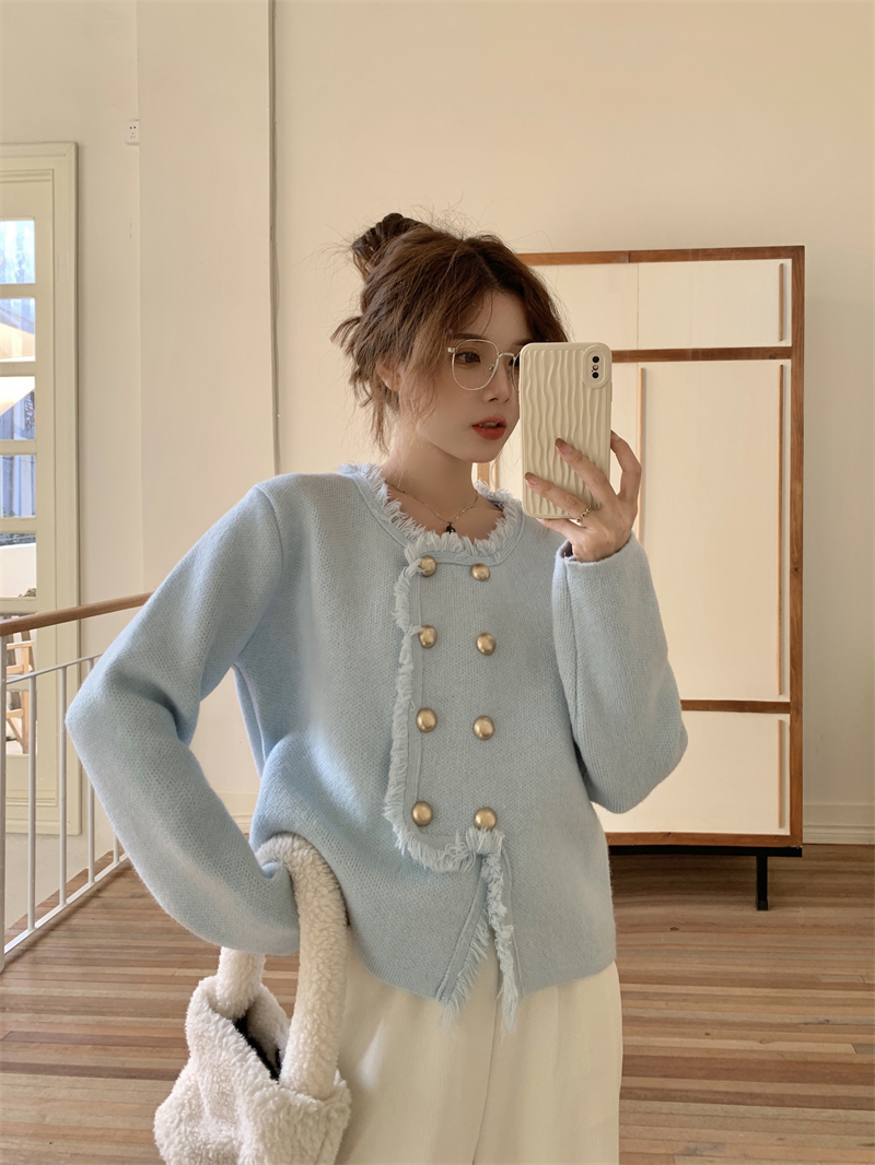 High-quality autumn and winter French tassel small fragrance sweater jacket for women with design sense niche knitted cardigan top