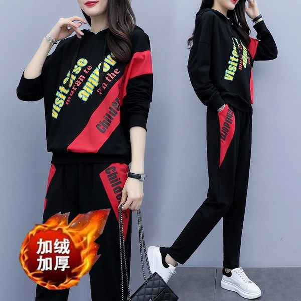 加絨加厚大碼秋冬裝女胖mm新款洋氣套裝減齡胖妹妹時尚兩件套