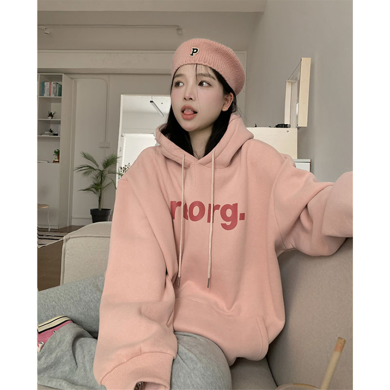 High quality thin + velvet CVC cotton pasta wool Chinese cotton composite milk silk printed hooded sweatshirt for women