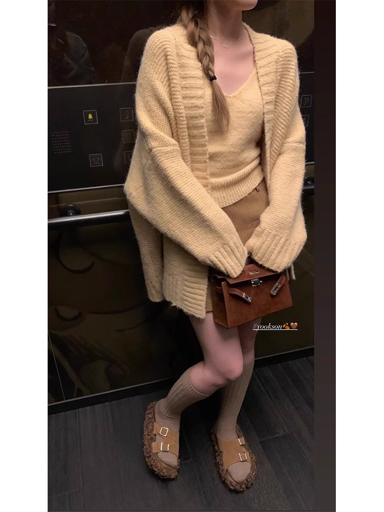 HEYGIRL黑哥 雲朵舒芙蕾 軟糯保暖毛衣外套女秋內搭吊帶針織開衫