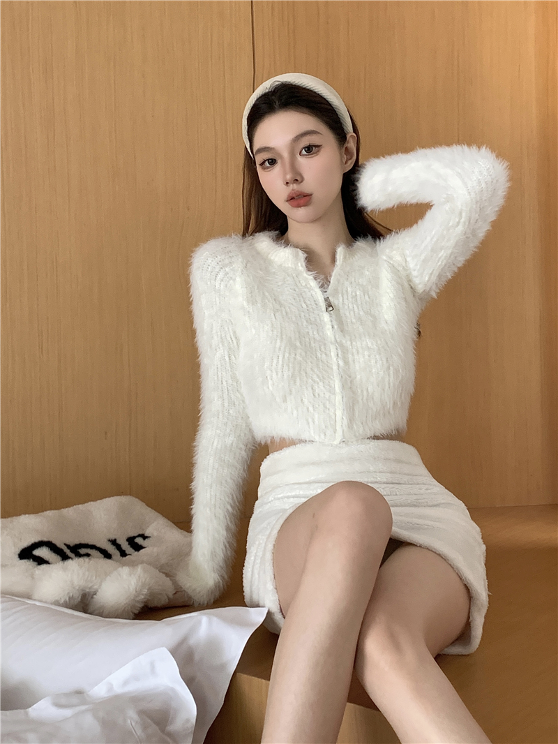 實拍 秋冬法式溫柔水貂毛絨外套氣質休閒短款毛衣開衫