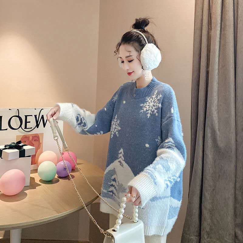 網紅慵懶風聖誕韓版加厚2023新款毛衣女套頭寬鬆外穿韓版外套秋冬
