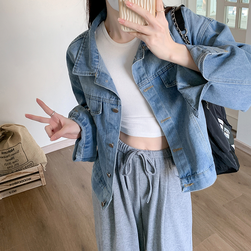實拍~2023秋季新款短款牛仔外套女韓版寬鬆休閒外搭上衣ins潮