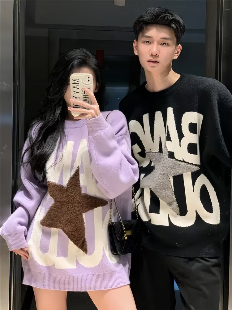 情侶裝秋冬2023新款ins超火毛衣男女韓版寬鬆法式針織衫外套潮牌
