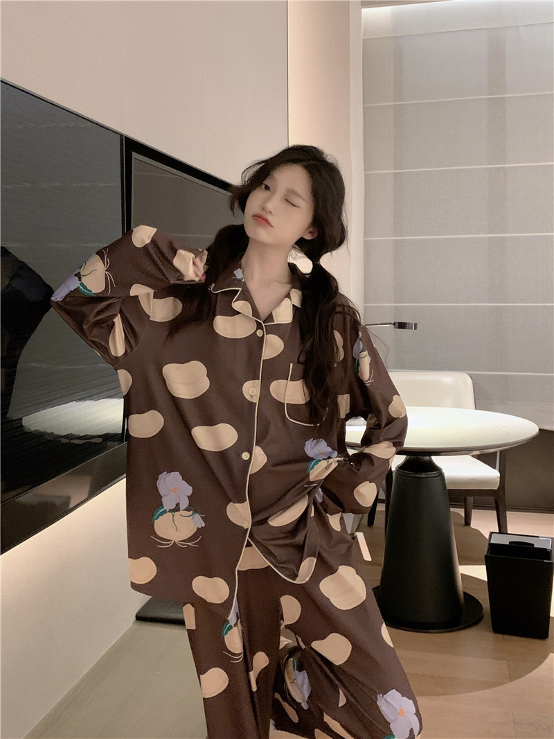 實拍韓版寬鬆休閒少女磨毛趣味印花秋冬長袖長褲家居服套裝