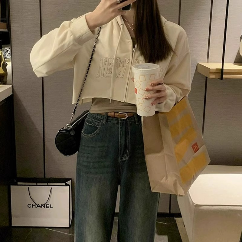美式連帽拉鏈衛衣兩件套女秋季背心字母設計感短款上衣