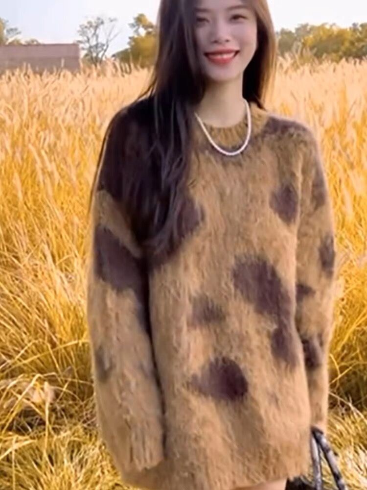 慵懶軟糯風中長款套頭毛衣女新款設計感寬鬆外穿針織上衣