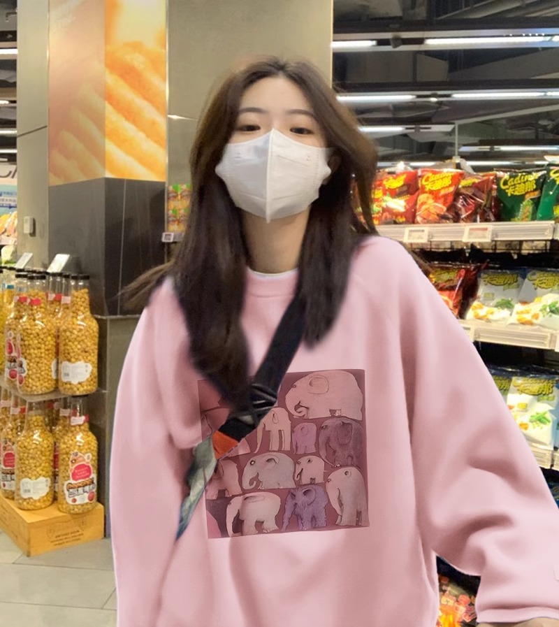 CVC棉面華棉復牛奶絲秋冬薄款300克加絨400克印花圓領衛衣女