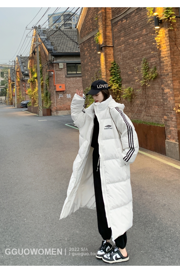 Guoguojia pink long down jacket for women winter 2023 Korean version new thickened casual over-the-knee hooded jacket