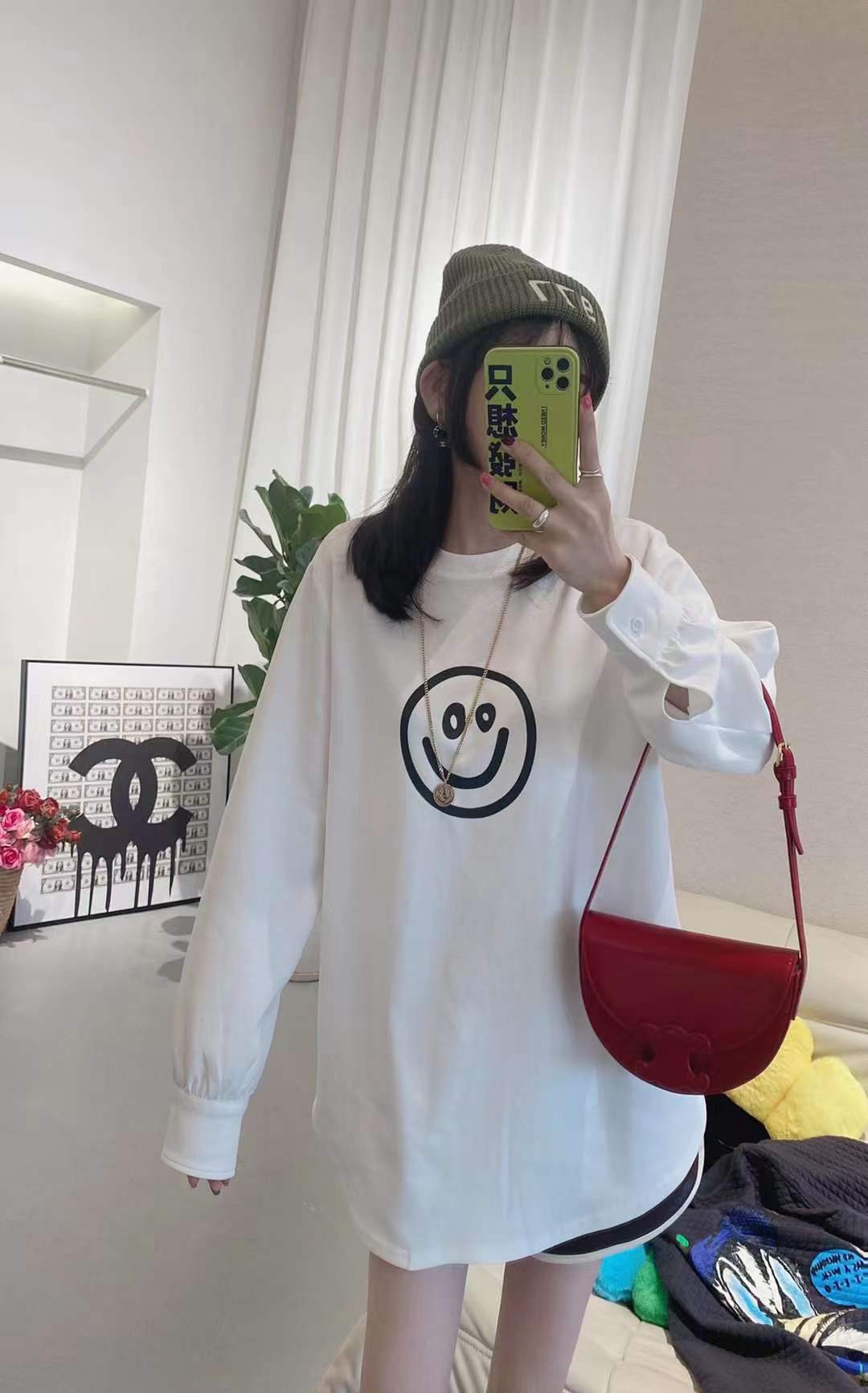 白色t恤女長袖內搭秋裝純棉卡通印花中長款寬鬆時尚洋氣打底上衣