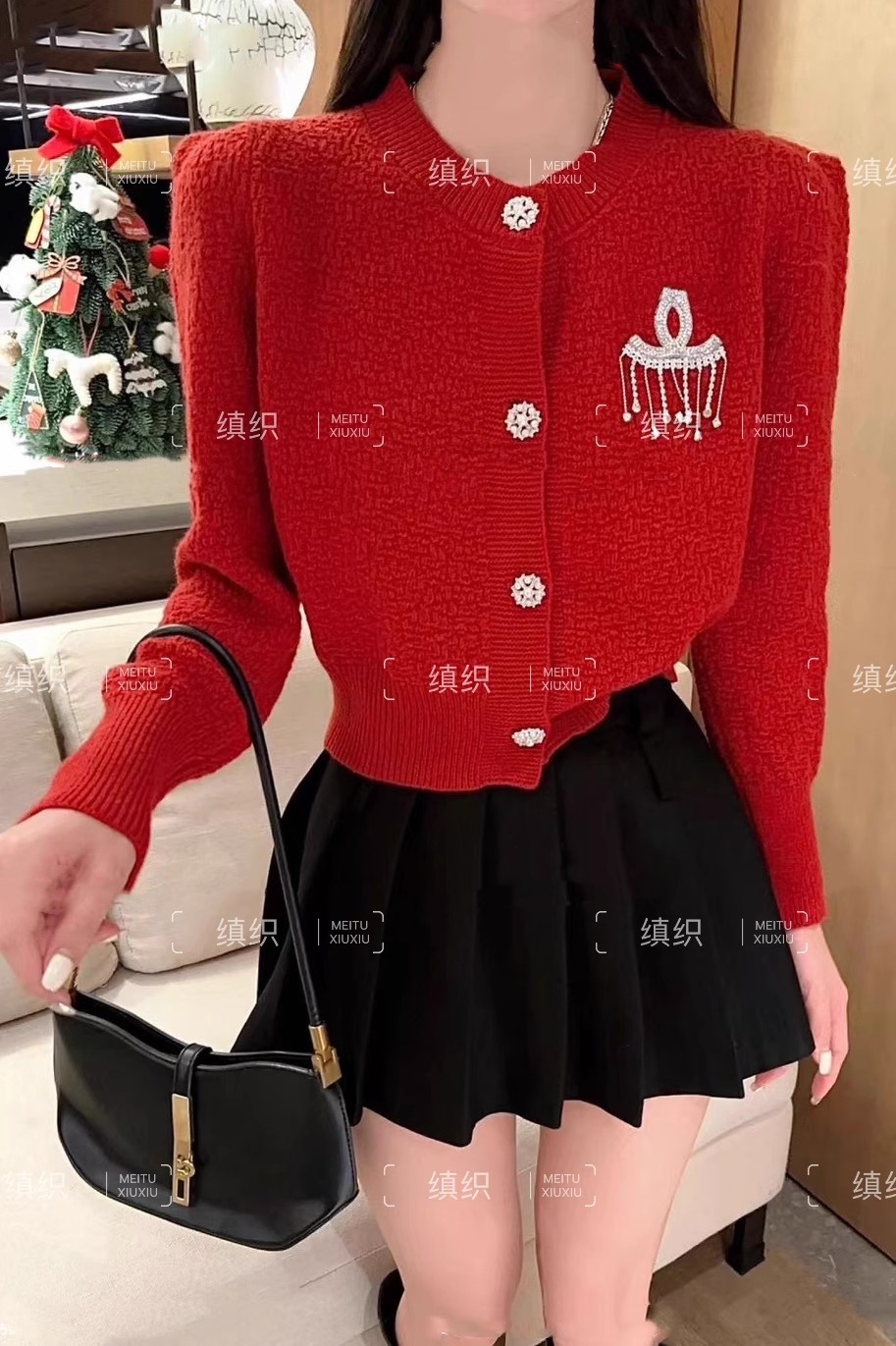法式小香風軟糯簡約短款針織開衫女秋冬新款溫柔風氣質毛衣外套潮