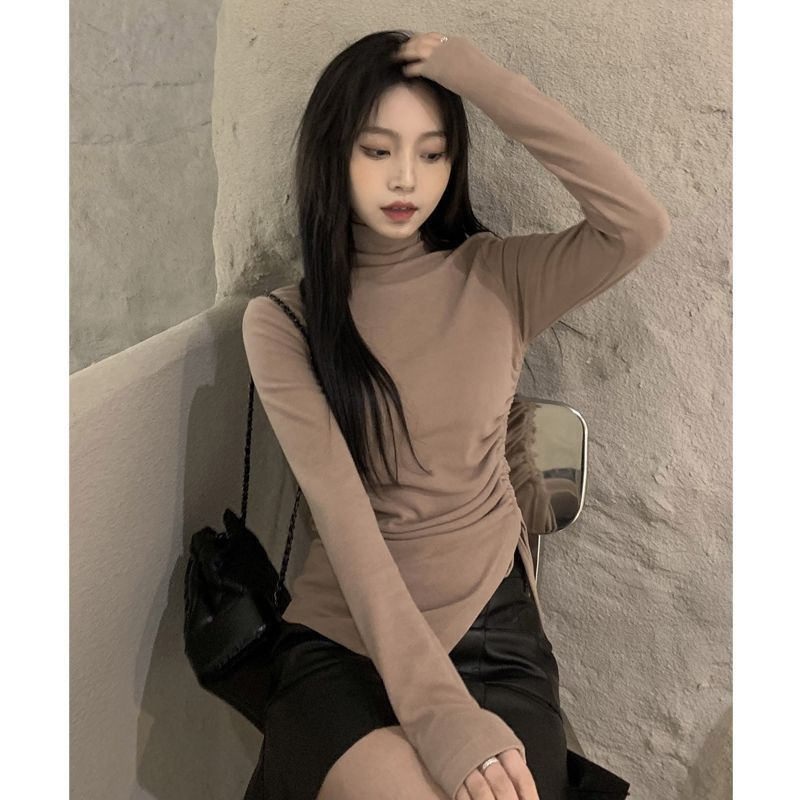 德絨高領打底衫T恤女設計感小眾秋冬內搭保暖加厚修身顯瘦上衣潮